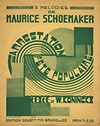 click to enlarge: Koninckx, W. Sheet music: 2 melodies de Maurice Schoemaker: arrestation / fête populaire. Interesting cover-design by A. F. Mathys, 1930.